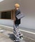トロンプルイユ柄 韓国 古着風 ダメージ ウォッシュ デニム エフェクト ワイド パンツ