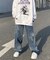 スプレー スター y2k ストリート スタイル ストレート ウォッシュ デニム パンツ