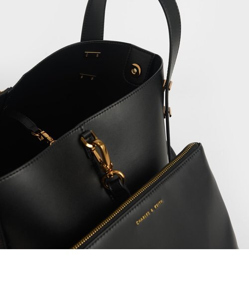 りり CHARLES & KEITH 黒 ダブルハンドル スローチーバッグ ダブルハンドル スローチーバッグ（ハンドバッグ）｜CHARLES