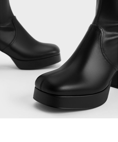 Evie イービー プラットフォームブロックヒールロングブーツ