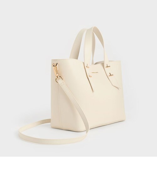 チャールズアンドキース　メタリックアクセント ダブルハンドルバッグ　2way CHARLES ＆ KEITH ハンドバッグ メタリックアクセント ダブル