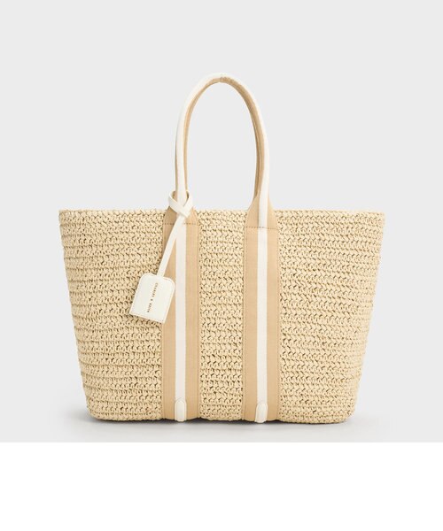 CHARLES & KEITH ★ドルチェヴィータ ラフィアトートバッグ★A4可 CHARLES & KEITH ☆ドルチェヴィータ ラフィアトートバッグ☆A4