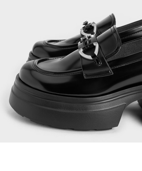 美品　チャールズアンドキース　チャンキープラットフォームローファー CHARLES & KEITH｜メタリックアクセント チャンキー