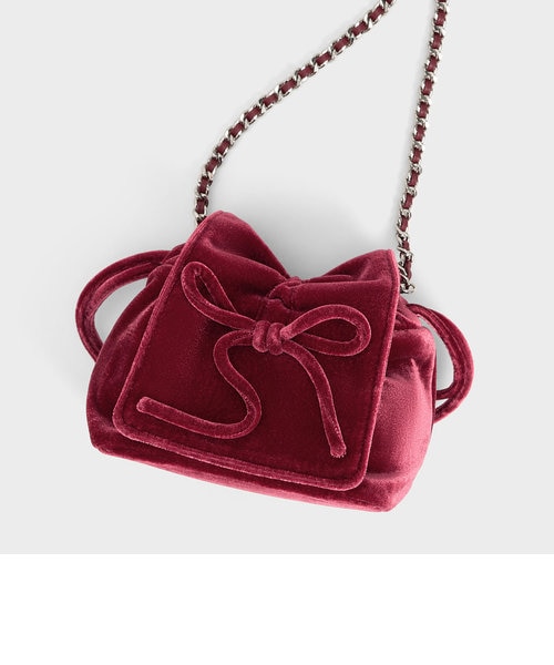 CHARLES&KEITH ベルベットボウ ルーシュドトップハンドルバッグ CHARLES & KEITH ベルベットボウ ルーシュドトップハンドル