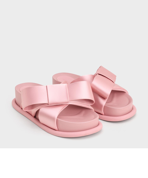 新品　サテンボウ　フラットフォームサンダル　チャールズアンドキース　37 リボン CHARLES & KEITH サテンボウ フラットフォームサンダル（Pink
