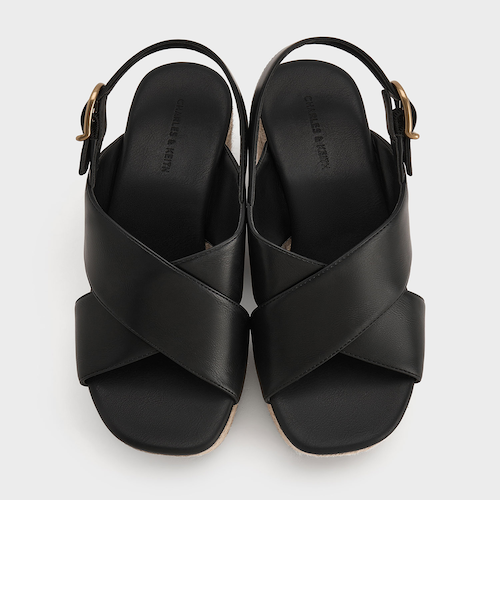 エスパドリーユ ウエッジ CHARLES & KEITH クロスオーバー エスパドリーユウエッジ