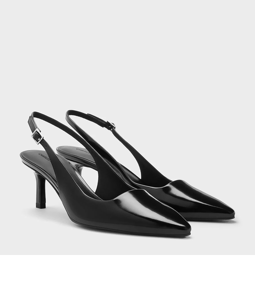 ポインテッドトゥ キトゥンヒールスリングバックパンプス｜チャールズ