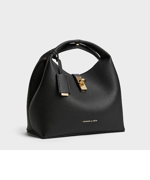 桃 【新品】チャンス メタリックアクセントバケットバッグ チョコ CHARLES & KEITH Chance チャンス メタリックアクセントバケットバッグ