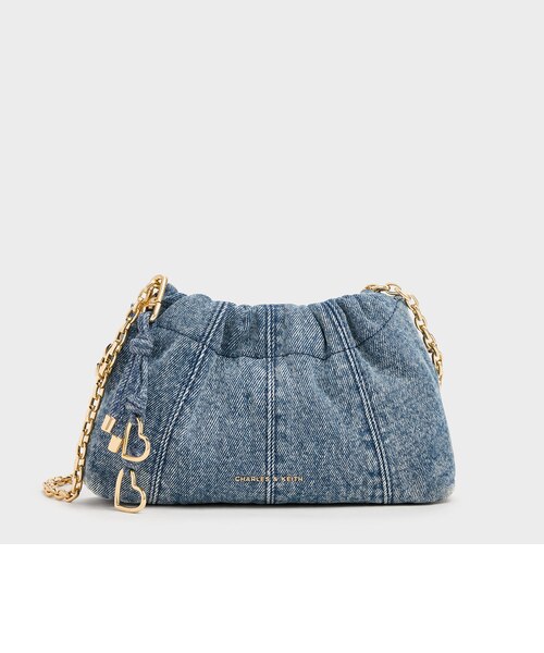 Ciara シアラ デニムルーシュドホーボーバッグ - デニムブルー CHARLES & KEITH｜Ciara シアラ デニムルーシュドホーボーバッグ
