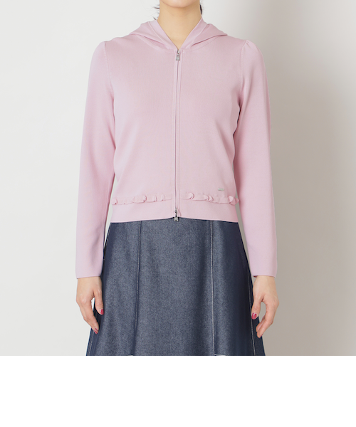 レーヨンナイロン フリルフーディー ニット｜トゥービーシックの通販