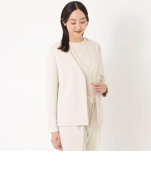BEIGE 春夏ノーカラージャケット　ハンドウォッシャブル　サイズ2 ESSENTIALS WARDROBE】ウォッシャブルノーカラージャケット
