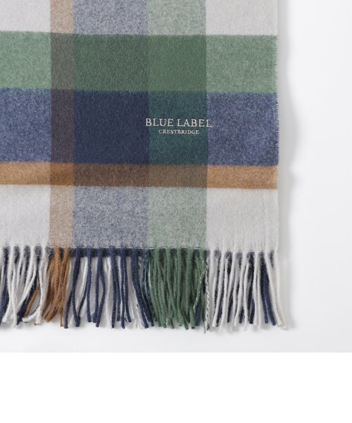 クレストブリッジチェックウォッシャブルカシミヤストール｜ブルー