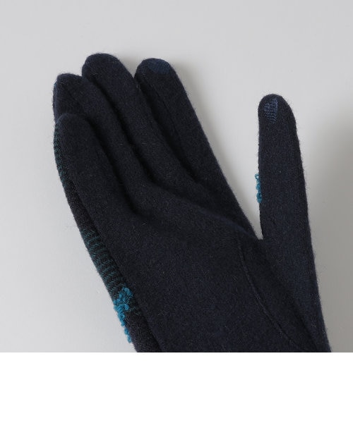 クレストブリッジチェックループヤーンツイードグローブ｜ブルー