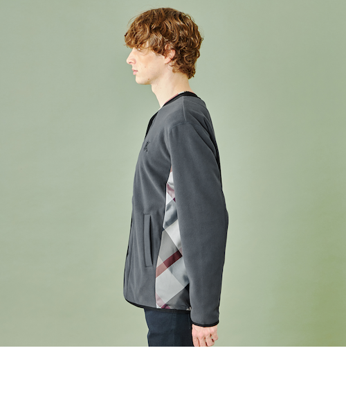 【新品】ブラックレーベル　パーシャルチェックフリースカーディガン　L BLACK LABEL CRESTBRIDGE ライトグレー パーシャルチェック