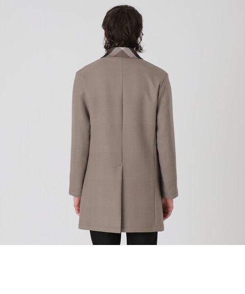 ダブルフェイスクレストブリッジチェックステンカラーコート｜ブルー