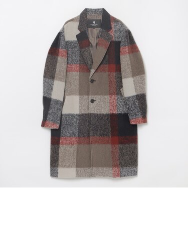 ビッグスケールクレストブリッジチェックカジュアルチェスターコート  