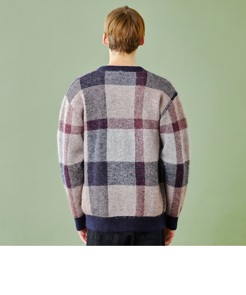 WEB限定】シャギーチェックニットカーディガン｜ブルーレーベル