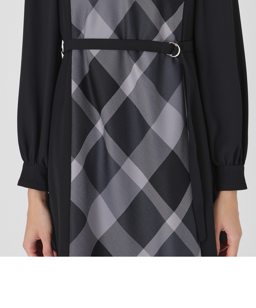 スムージーサテンパーシャルチェックドレス｜ブルーレーベルブラック