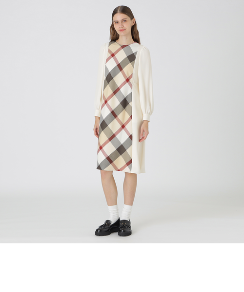 スムージーサテンパーシャルチェックドレス｜ブルーレーベルブラック