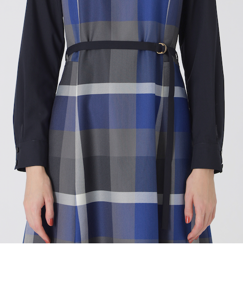 クレストブリッジチェッククロッシングビエラドッキングドレス｜ブルー