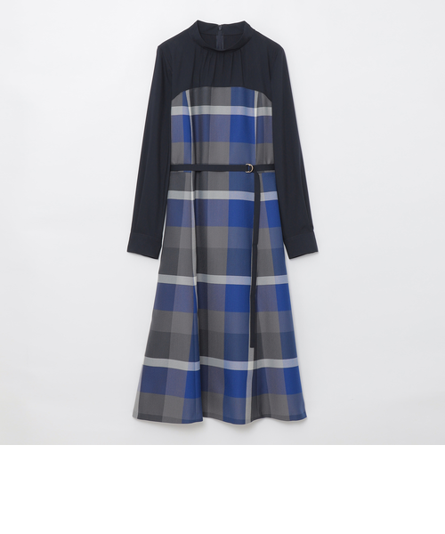 クレストブリッジチェッククロッシングビエラドッキングドレス｜ブルー