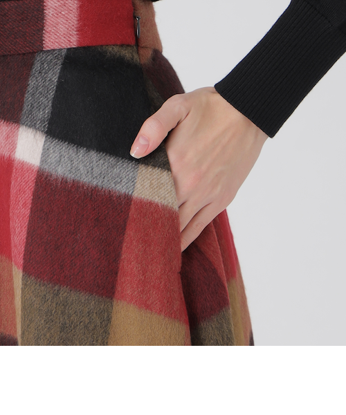 クレストブリッジチェックブライト起毛フレアスカート クレストブリッジチェックブライト起毛フレアスカート｜ブルー