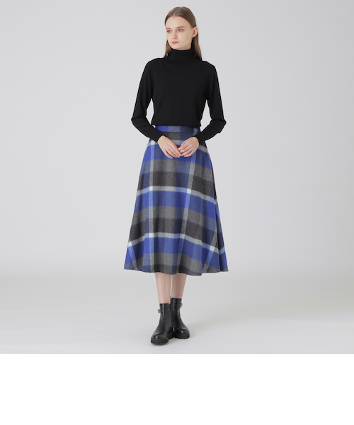 クレストブリッジチェックブライト起毛フレアスカート クレストブリッジチェックブライト起毛フレアスカート｜ブルー