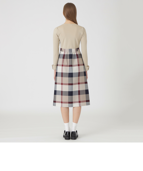 クレストブリッジチェッククロッシングビエラドッキングドレス｜ブルー