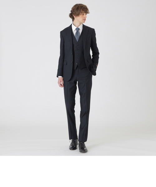 MIYUKI TOPネイビーシャドーグレンチェックスリーピーススーツ｜ブルー