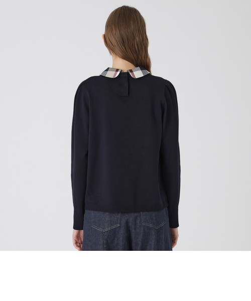 一部店舗限定】コットンミックスニット襟付きプルオーバー｜ブルー