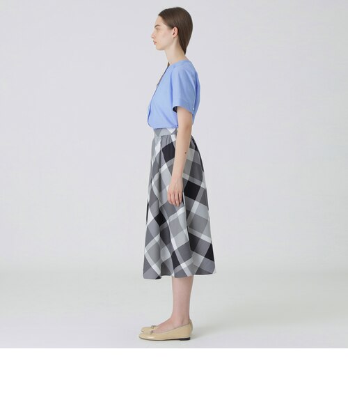 クレストブリッジチェックライトクロッシングツイルスカート｜ブルー