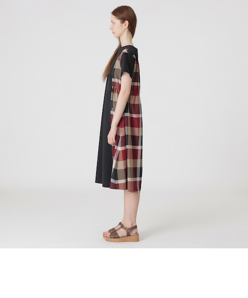 一部店舗限定】コンパクトクリアーポンチチェックコンビドレス｜ブルー