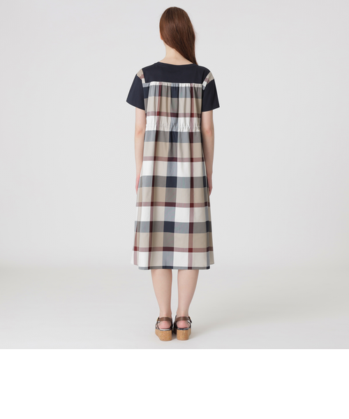 BLUE LABEL CRESTBRコンパクトクリアーポンチチェックコンビドレス 一部店舗限定】コンパクトクリアーポンチチェックコンビドレス｜ブルー