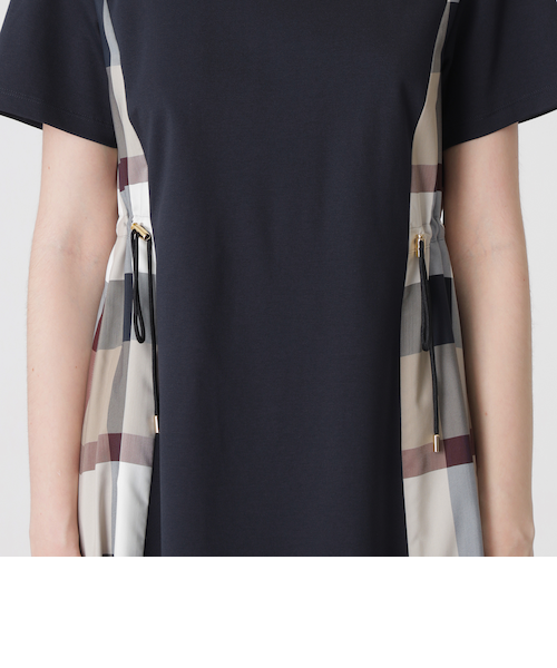 一部店舗限定】コンパクトクリアーポンチチェックコンビドレス｜ブルー