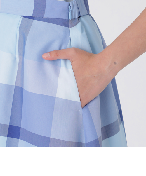 クレストブリッジチェックライトクロッシングツイルスカート｜ブルー