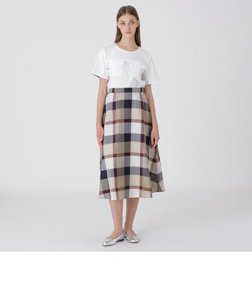 クレストブリッジチェックライトクロッシングツイルスカート｜ブルー