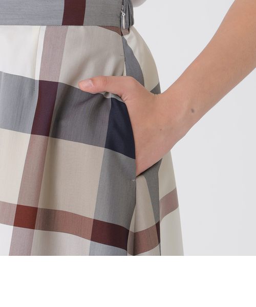 クレストブリッジチェックライトクロッシングツイルスカート｜ブルー