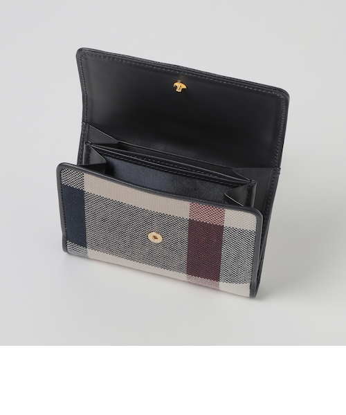 クレストブリッジチェックキャンバス二つ折り財布｜ブルー