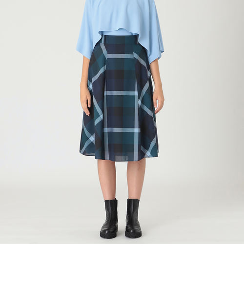 クレストブリッジチェックウールポリエステルフレアスカート