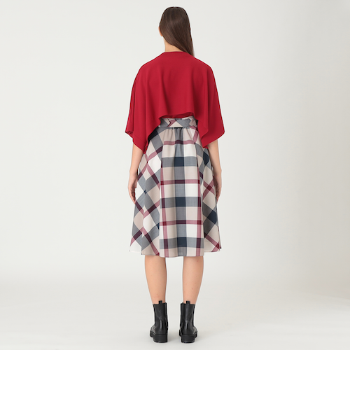 クレストブリッジチェックウールポリエステルフレアスカート