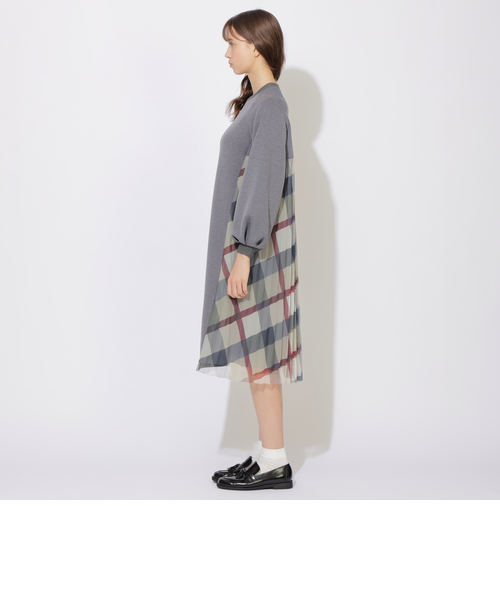 【未使用】ブルーレーベル ジャージーコンビドレス ワンピース チェック 白 38 未使用】ブルーレーベル ジャージーコンビドレス ワンピース