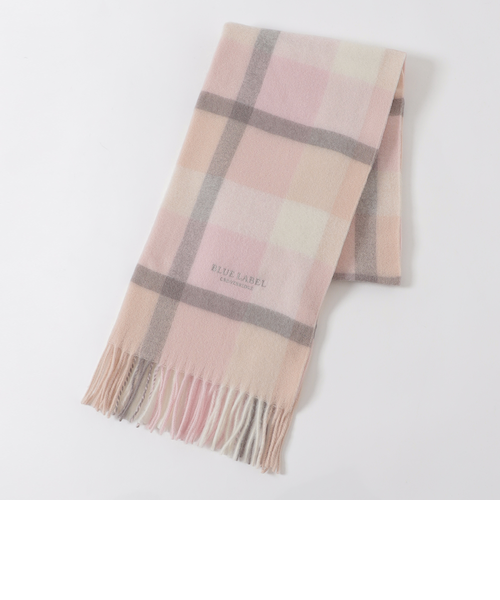 ブルーレーベルクレストブリッジ カシミヤ混 チェック マフラー ピンク