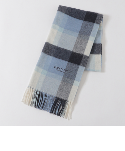 クレストブリッジチェックウォッシャブルカシミヤマフラー｜ブルー