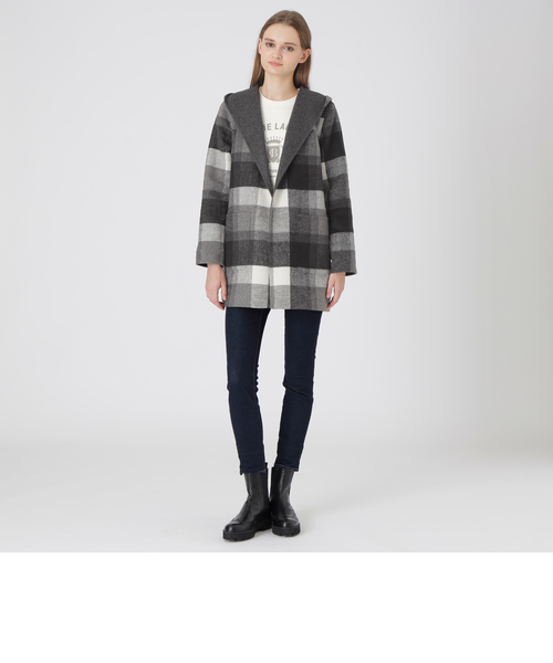 クレストブリッジチェックリバーポリウールコーディガン｜ブルー