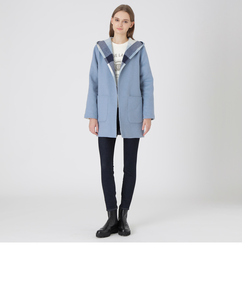 クレストブリッジチェックリバーポリウールコーディガン｜ブルー