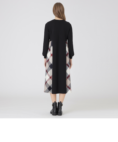 ウールミックスポンチパーシャルチェックドレス｜ブルーレーベル