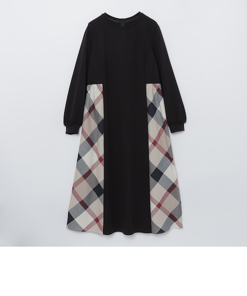 ウールミックスポンチパーシャルチェックドレス｜ブルーレーベル