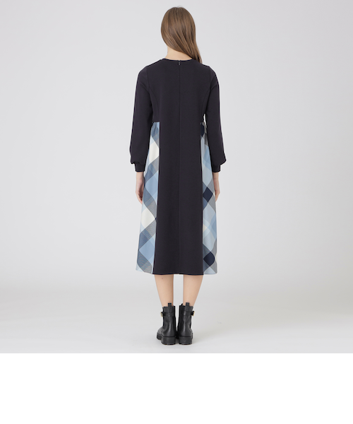 ウールミックスポンチパーシャルチェックドレス｜ブルーレーベル