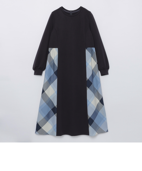 ウールミックスポンチパーシャルチェックドレス｜ブルーレーベル