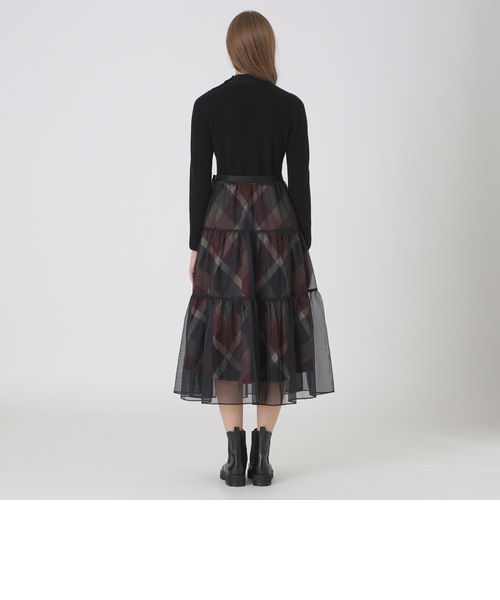 新品未使用11号【スマートストレッチクール】ダークネイビーサッシュ付きTドレス セール】 ◇ドライストレッチニット （ニット・セーター）｜ADORE